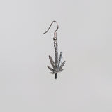 Marijuana Pot Leaf Dangle Earrings Silver Pewter #868