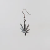 Marijuana Pot Leaf Dangle Earrings Silver Pewter #868