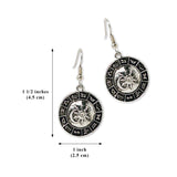Astrology Wheel Dangle Earrings with Sun, Moon and Zodiac Signs Silver Finish #948