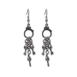 Gothic Handcuffs Dangle Earrings with Skull Keys Silver Finish #953