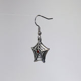 Spider Web Dangle Earrings Silver Finish with Red Austrian Crystals #957