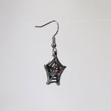 Spider Web Dangle Earrings Silver Finish with Red Austrian Crystals #957