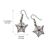 Spider Web Dangle Earrings Silver Finish with Red Austrian Crystals #957