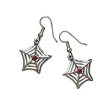 Spider Web Dangle Earrings Silver Finish with Red Austrian Crystals #957