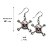 Gothic Skull and Crossbone Earrings with Red Austrian Crystal Eyes #960
