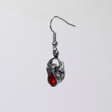 Gothic Spider Dangle Earrings with Red Austrian Crystal Body Silver Finidh #961