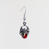 Gothic Spider Dangle Earrings with Red Austrian Crystal Body Silver Finidh #961