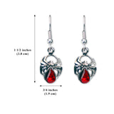 Gothic Spider Dangle Earrings with Red Austrian Crystal Body Silver Finidh #961