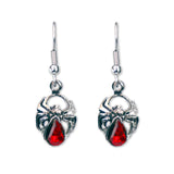 Gothic Spider Dangle Earrings with Red Austrian Crystal Body Silver Finidh #961
