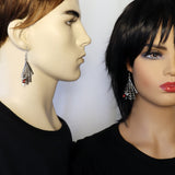 Gothic Spider on Web Dangle Earrings Red Crystals Silver Finish #969