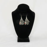 Gothic Spider on Web Dangle Earrings Red Crystals Silver Finish #969