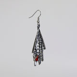 Gothic Spider on Web Dangle Earrings Red Crystals Silver Finish #969
