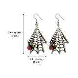 Gothic Spider on Web Dangle Earrings Red Crystals Silver Finish #969