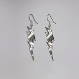 Lightning Bolt Earrings Polished Silver Dangle #986