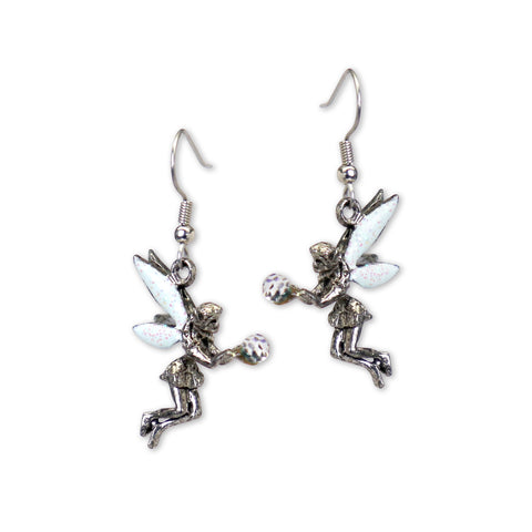 Mystical Fairy Dangle Earrings Cleaer Crystal Ball Sparkling Wings #989