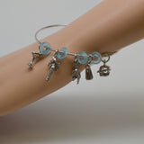 Paradise Parrot Head Wire Bracelet with Five Charms and Blue Beads B-JBBR