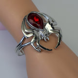 Gothic Spider Bracelet Polished Silver Pewter with Red Navette Stone B-3