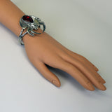 Gothic Spider Bracelet Polished Silver Pewter with Red Navette Stone B-3