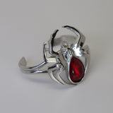 Gothic Spider Bracelet Polished Silver Pewter with Red Navette Stone B-3