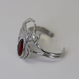 Gothic Spider Bracelet Polished Silver Pewter with Red Navette Stone B-3