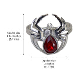 Gothic Spider Bracelet Polished Silver Pewter with Red Navette Stone B-3