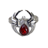 Gothic Spider Bracelet Polished Silver Pewter with Red Navette Stone B-3