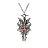 Mystical Dragon's Head with Red Crystal Eyes Silver Finish Pewter Pendant Necklace NK-125