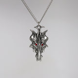 Mystical Dragon's Head with Red Crystal Eyes Silver Finish Pewter Pendant Necklace NK-125