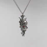 Mystical Dragon's Head with Red Crystal Eyes Silver Finish Pewter Pendant Necklace NK-125