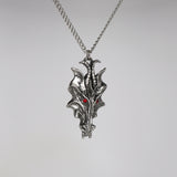 Mystical Dragon's Head with Red Crystal Eyes Silver Finish Pewter Pendant Necklace NK-125