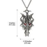 Mystical Dragon's Head with Red Crystal Eyes Silver Finish Pewter Pendant Necklace NK-125