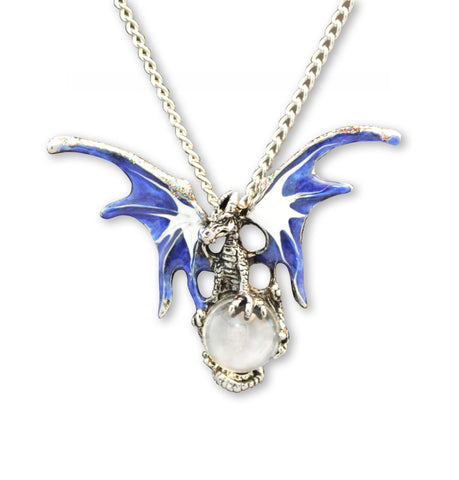 Mystical Blue Dragon with Clear Crystal Ball Pendant Necklace NK-136CL