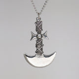 Tribal Gothic Pendulum Axe Silver Finish Red Austrian Crystal Pendant NK-142