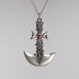 Tribal Gothic Pendulum Axe Silver Finish Red Austrian Crystal Pendant NK-142