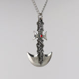 Tribal Gothic Pendulum Axe Silver Finish Red Austrian Crystal Pendant NK-142