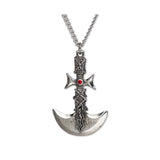 Tribal Gothic Pendulum Axe Silver Finish Red Austrian Crystal Pendant NK-142