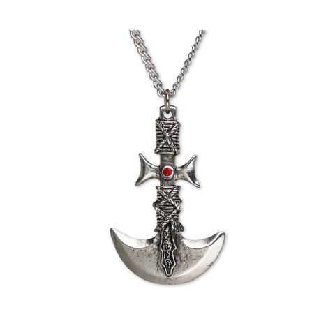 Tribal Gothic Pendulum Axe Silver Finish Red Austrian Crystal Pendant NK-142