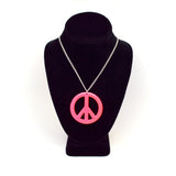 Large Peace Sign Neon Hot Pink Enamel Finish Pewter Pendant Necklace NK-15-P