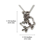 Urban Skeleton in Nose Grab on Skateboard Silver Pewter Pendant Necklace NK-156