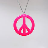 Large Peace Sign Neon Hot Pink Enamel Finish Pewter Pendant Necklace NK-15-P