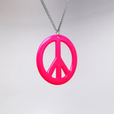 Large Peace Sign Neon Hot Pink Enamel Finish Pewter Pendant Necklace NK-15-P