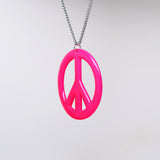 Large Peace Sign Neon Hot Pink Enamel Finish Pewter Pendant Necklace NK-15-P