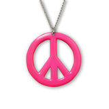 Large Peace Sign Neon Hot Pink Enamel Finish Pewter Pendant Necklace NK-15-P