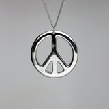 Large Peace Sign Polished Silver Pewter Pendant Necklace NK-15