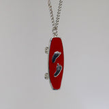 Skateboard with Silver Barefeet Red Enamel \Pewter Pendant Necklace NK-160-7