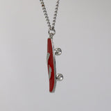 Skateboard with Silver Barefeet Red Enamel \Pewter Pendant Necklace NK-160-7