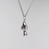Mushroom with Peace Sign and Black Enamel Accent Silver Pewter Pendant Necklace NK-172