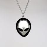 Alien Head with Black Enamel Accents Pewter Pendant Necklace NK-249B