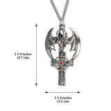 Gothic Dragon Head on Cross with Pentacle Pewter Pendant Necklace NK-273