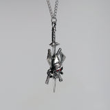 Skull With Crossed Warrior Axes On Sword Medieval Renaissance Silver Finish Pendant Necklace NK-319